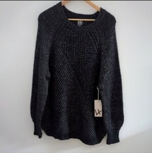WORTHINGTON | Women's Black/Silver  Long Sleeved Cable Knit Sweater